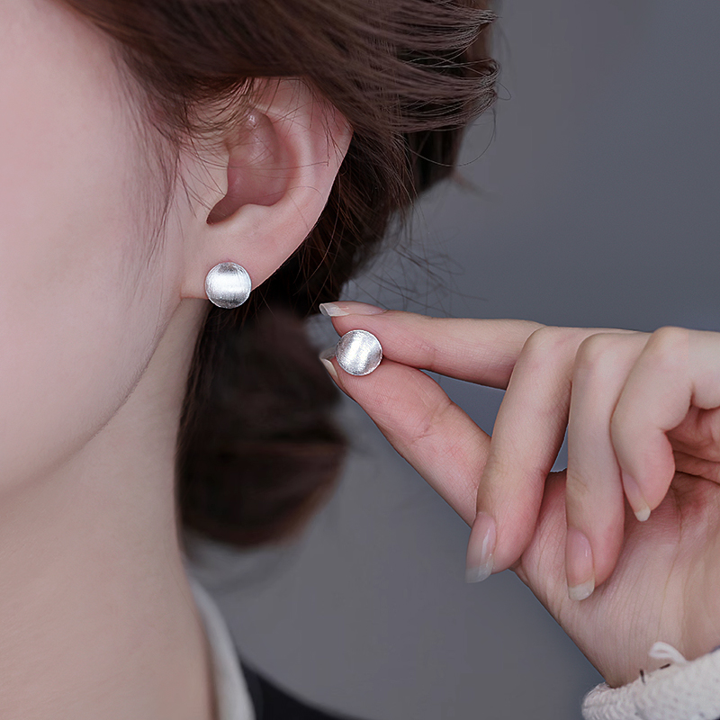 足银耳饰 999纯银拉丝圆球耳钉女2025新款爆款耳环耳饰法式耳饰