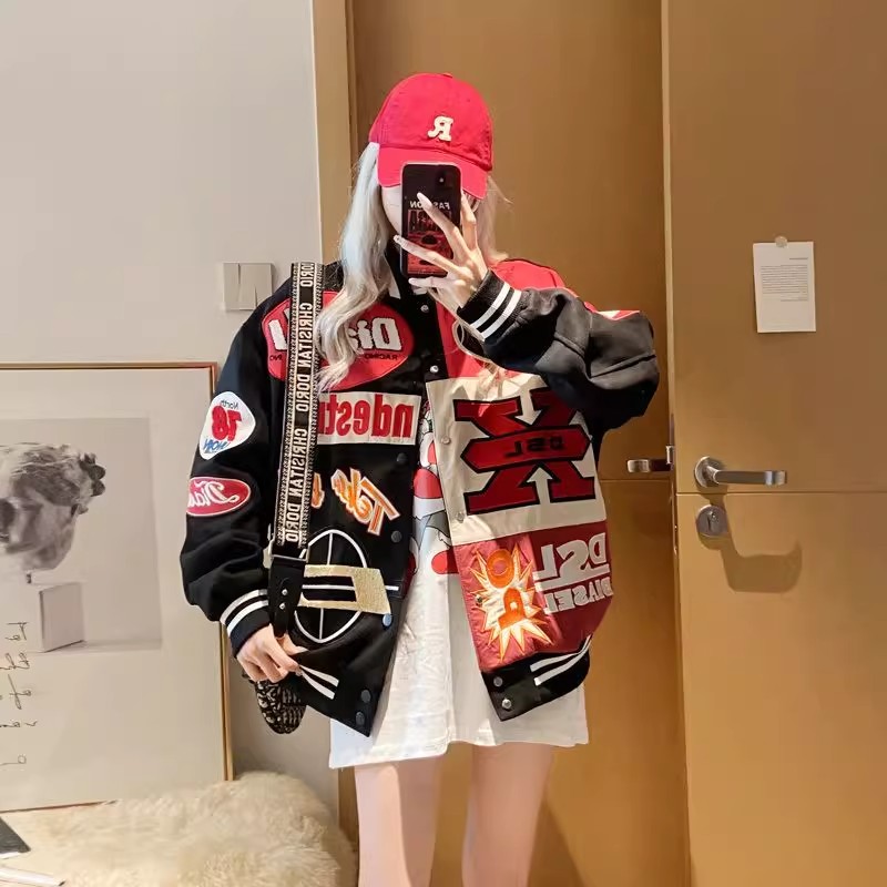 特大码300斤欧美潮牌赛车外套男女装秋冬新款棒球服嘻哈机车夹克2