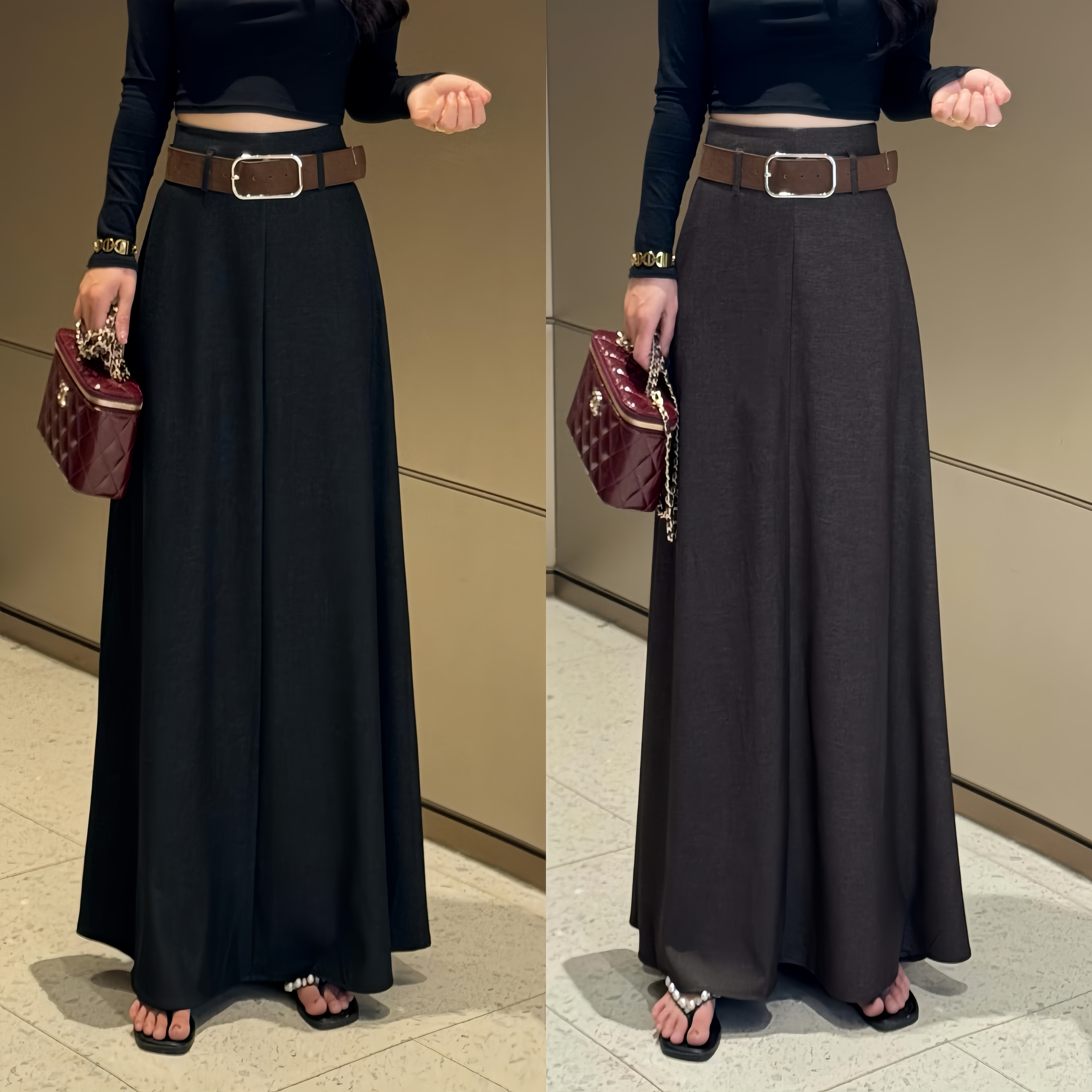 【CC】秋季新款复古气质百搭高腰显瘦A字版半身裙腰带款