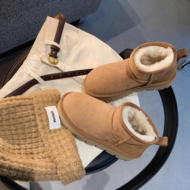 清仓   时尚休闲真皮雪地靴女冬季新款懒人棉鞋保暖加绒真皮短靴