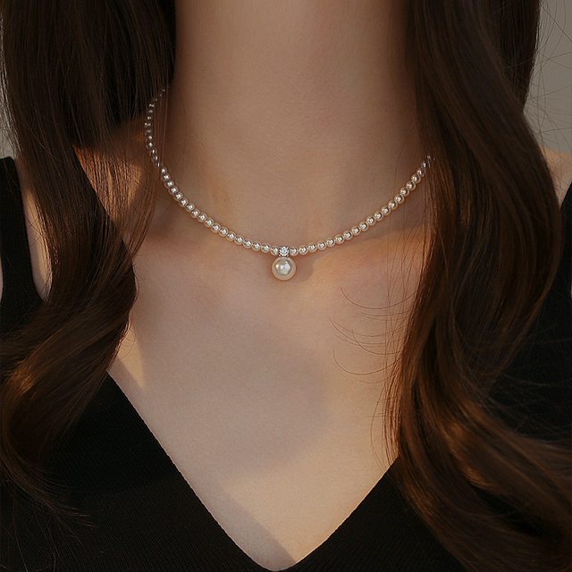 老凤祥足银水钻珍珠项炼女轻奢小众设计感小米珠锁骨炼2025新款爆