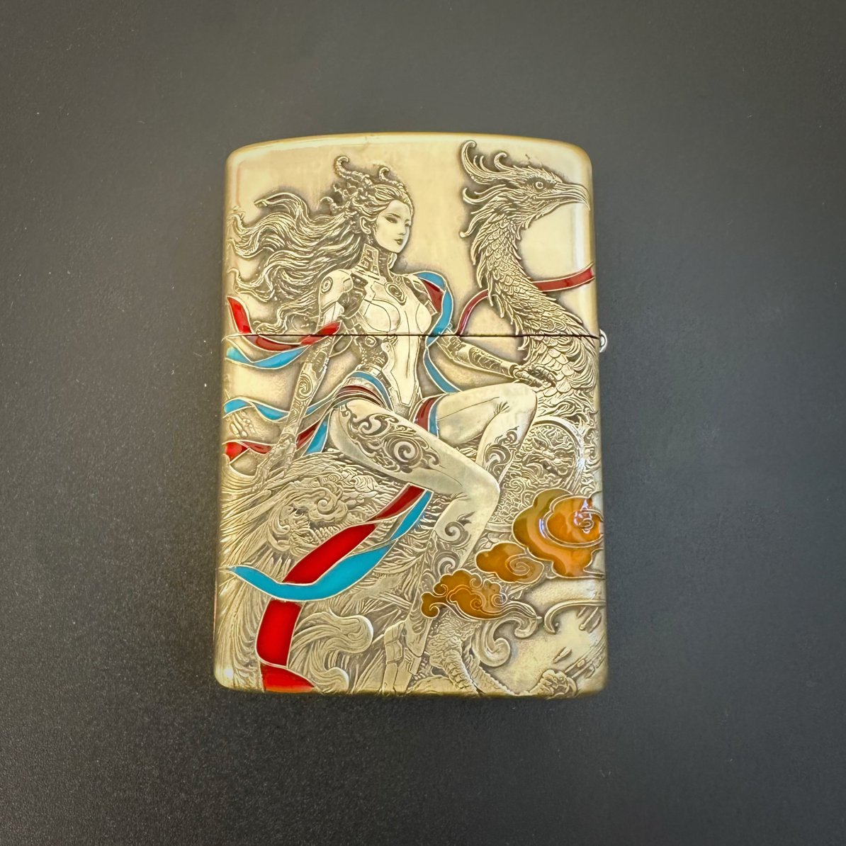 ZORRO烈焰打火机工作室出品，珐琅彩龙凤女精工浮雕砂轮创意