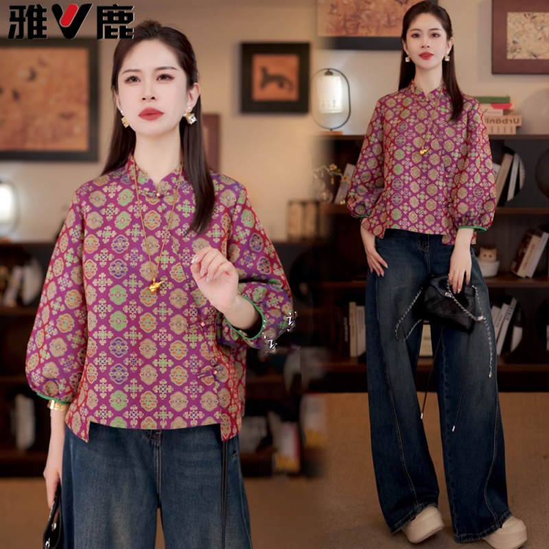 雅鹿时尚新中式衬衫女2025秋季新款老钱风气质宽松显瘦国风上衣潮