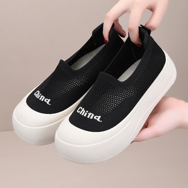 飞织包头厚底镂空透气网面女鞋2025夏季时尚一脚蹬妈妈鞋增高休闲