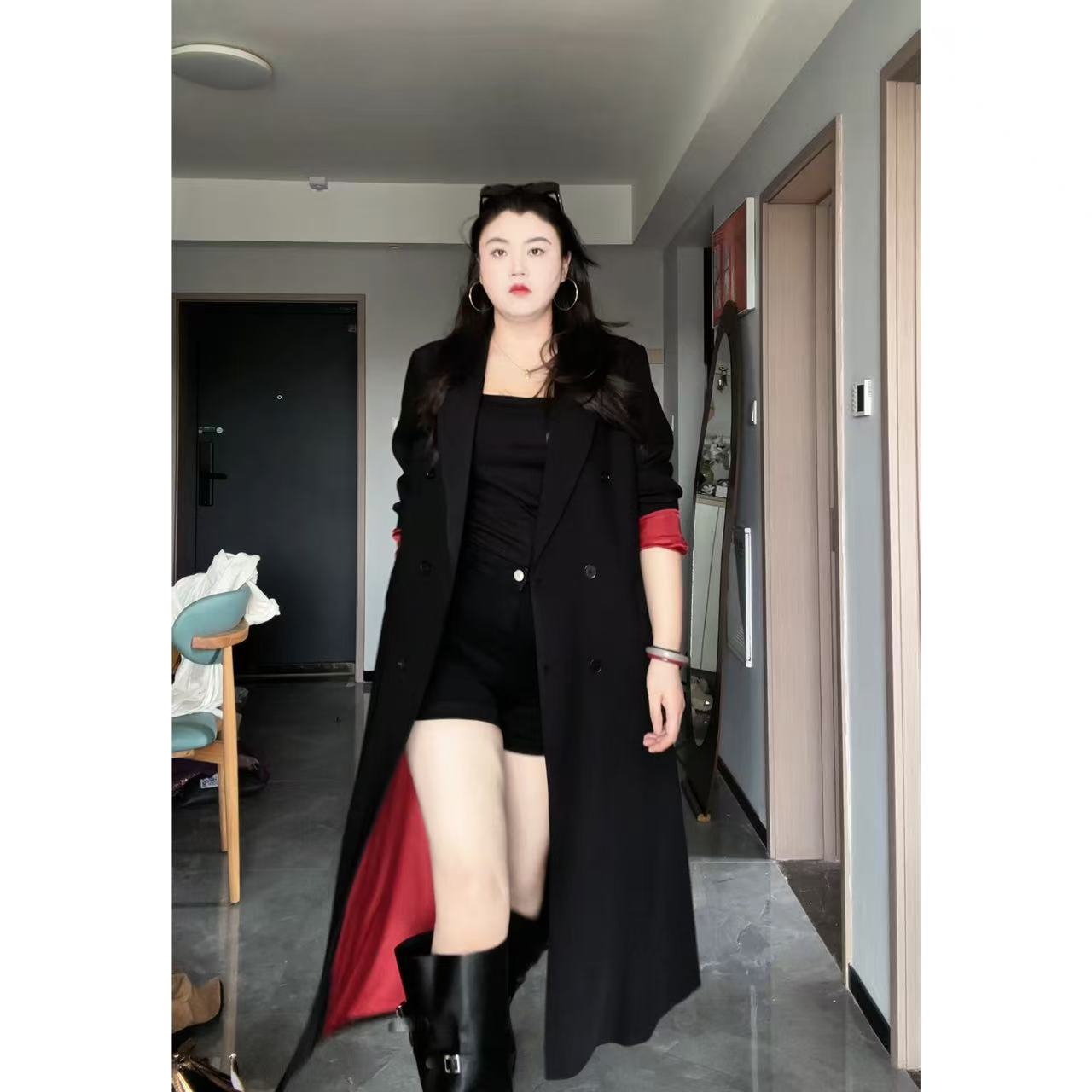 【小稳精选】高个子大码长款西装风衣外套女韩版胖mm高级感过膝大衣