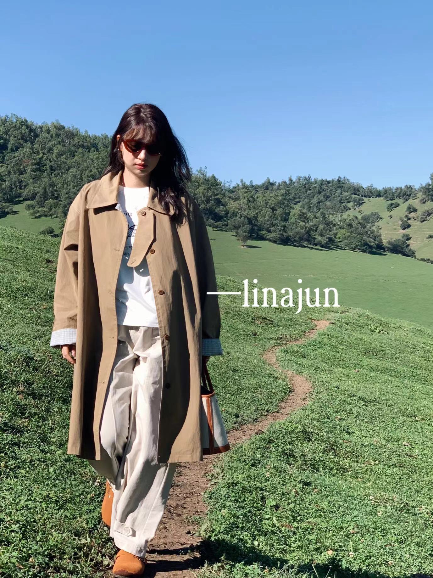 8.16《爱丁堡》秋季新款英伦风设计高级感翻领卡其色宽松风衣外套