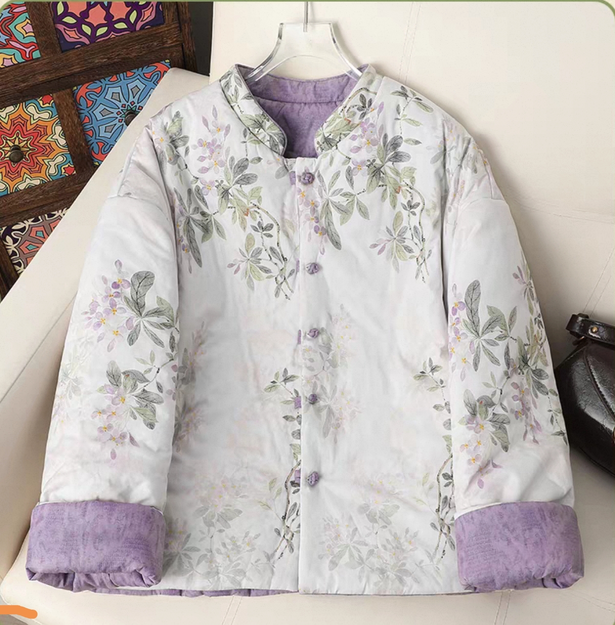 F051新中式国风棉衣冬新款时尚减龄印花两面穿百搭夹棉保暖棉服