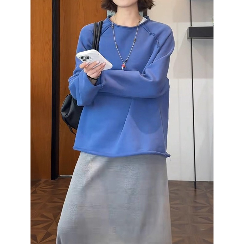 韩版简约圆领长袖卫衣女秋季2025新款大码胖MM慵懒风宽松显瘦上衣