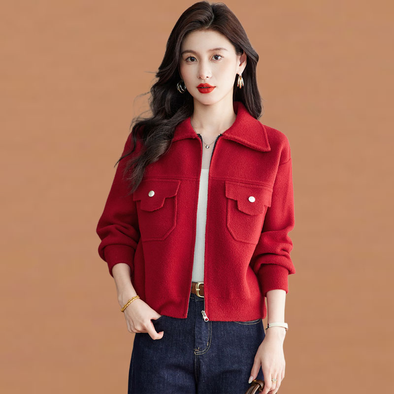 秋冬小个子毛呢外套女2025年新款时尚休闲拉链翻领开衫小香风上衣