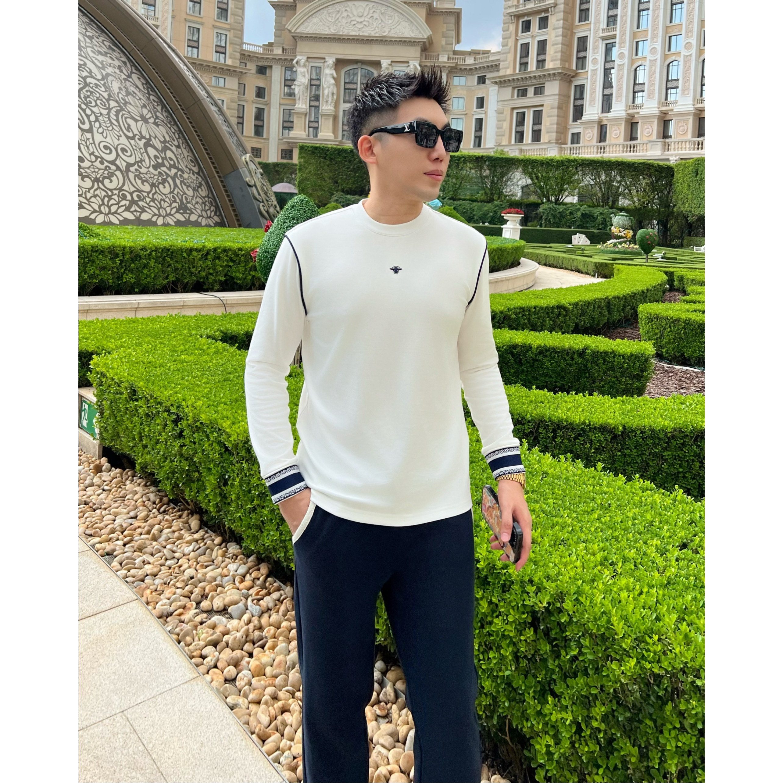 【织带丛林蜜蜂】秋冬痞帅男装莫代尔打底上衣刺绣男士圆领T恤长袖