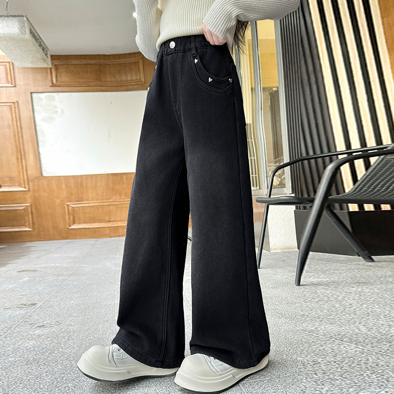 儿童冬装大女童装加绒加厚裤子一体绒秋冬款牛仔裤10冬季6-12岁15