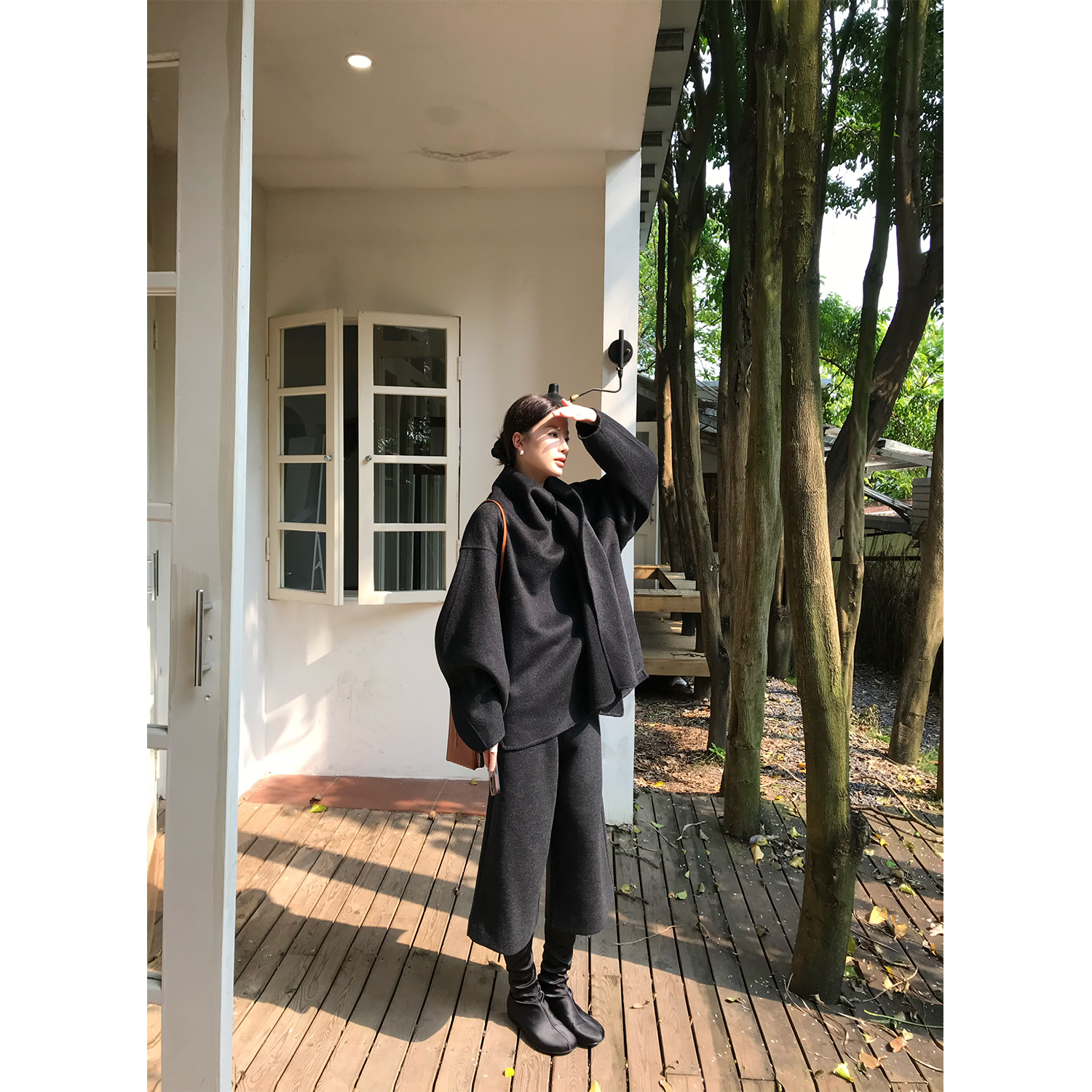 ZHONG HE· 滕捣捣 25秋冬新款显瘦阔腿中裤羊毛毛呢宽松七分裤女