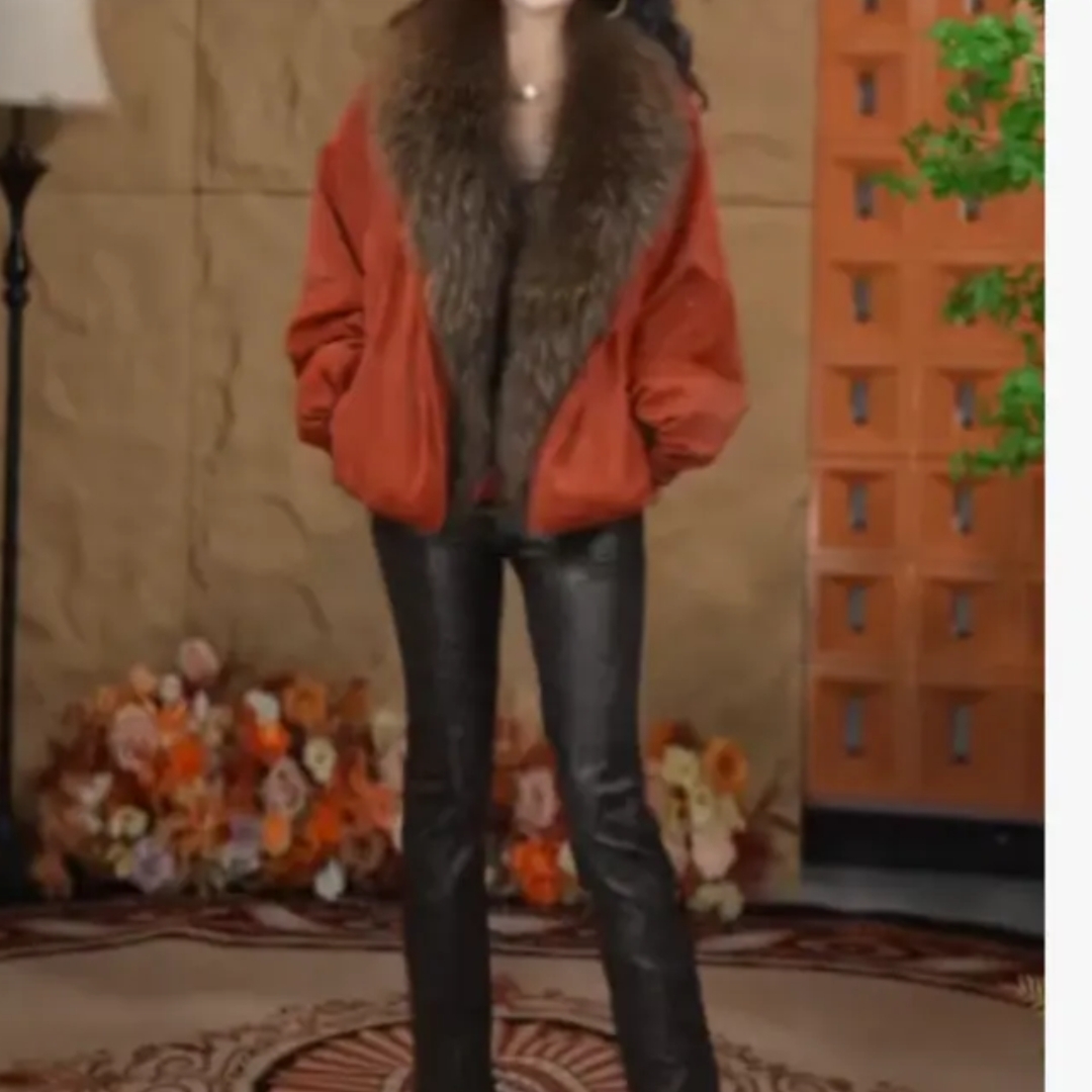 冬季新款加厚大毛领时尚宽松纯色外套显瘦裤子潮