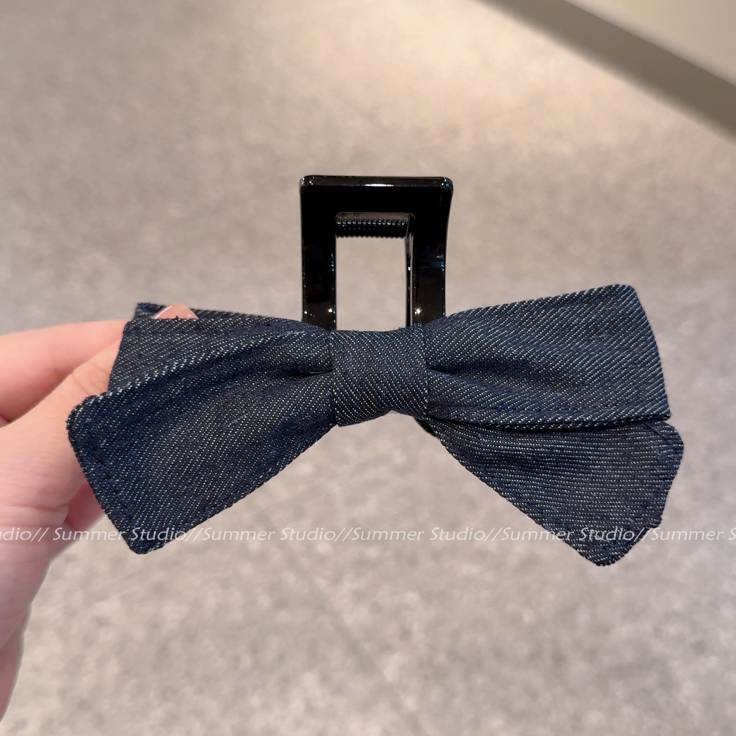 牛仔蝴蝶结领结大号鲨鱼夹 后脑勺盘发抓夹轻便高马尾夹发饰发抓
