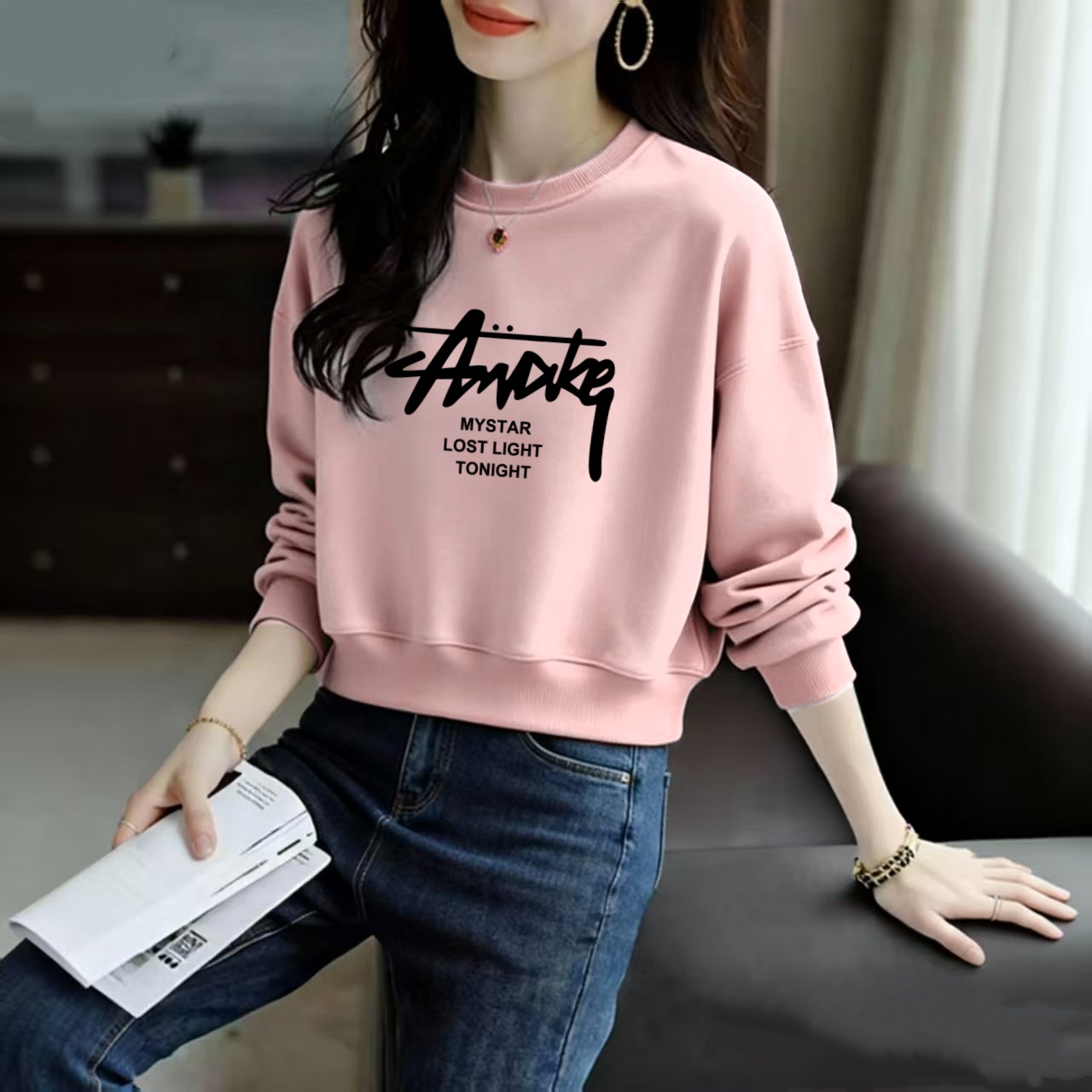 小个子卫衣短款秋冬韩版圆领显瘦长袖洋气时尚百搭宽松休闲ins