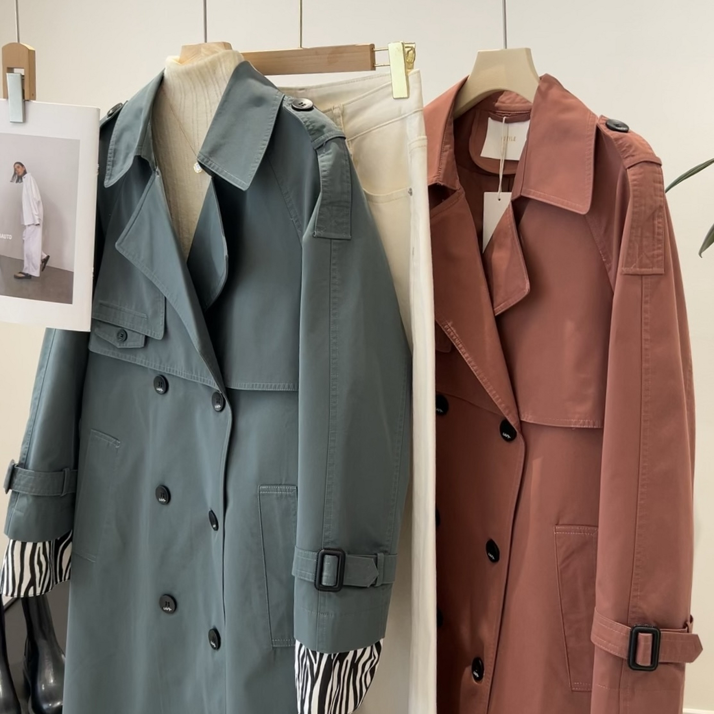 经典时髦配色！智性松弛有型 翻领条纹袖口系带中长款风衣外套