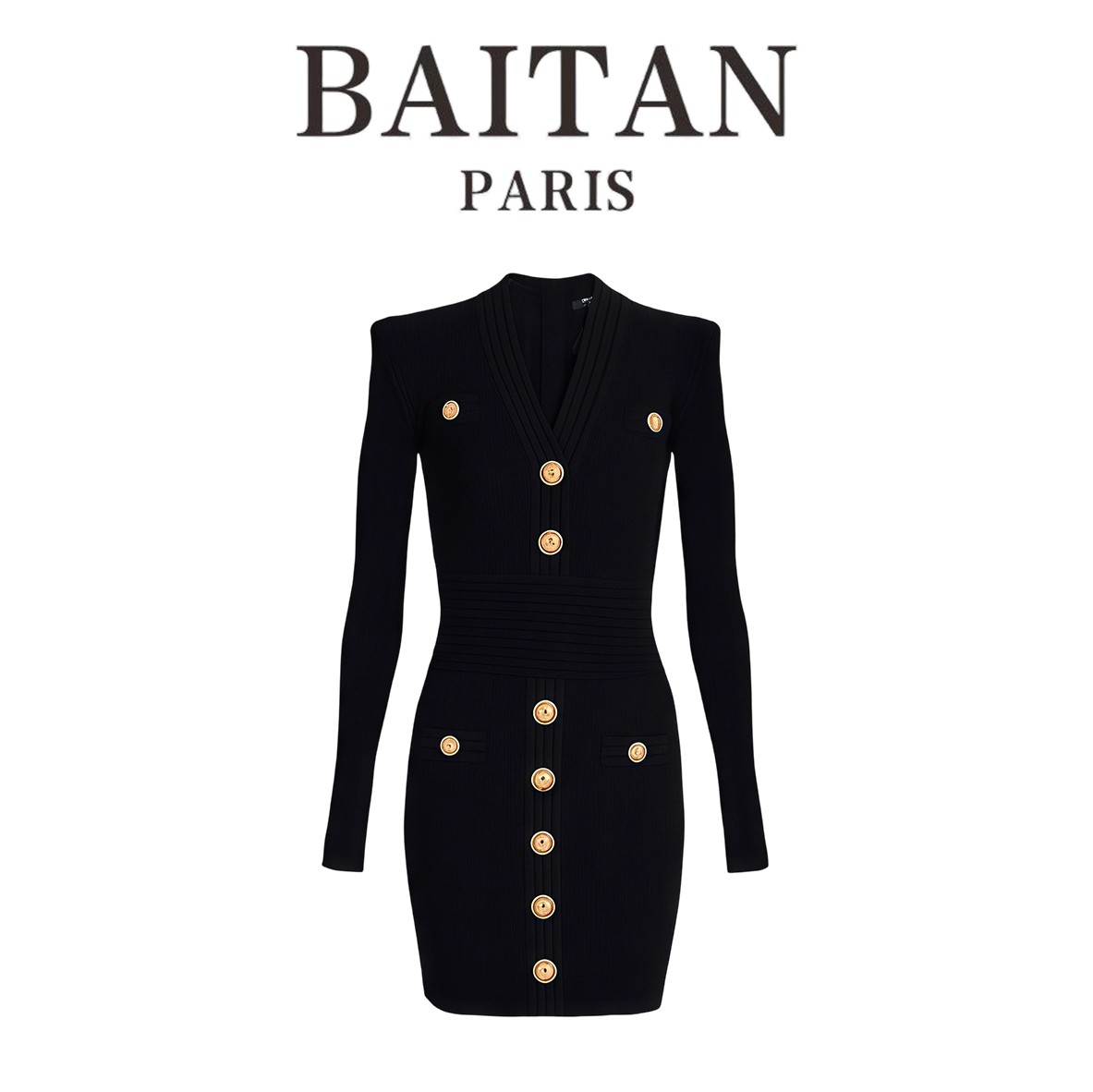 【BAITAN】巴小曼高品质黑金系列气质修身显瘦针织长袖包臀连衣裙秋