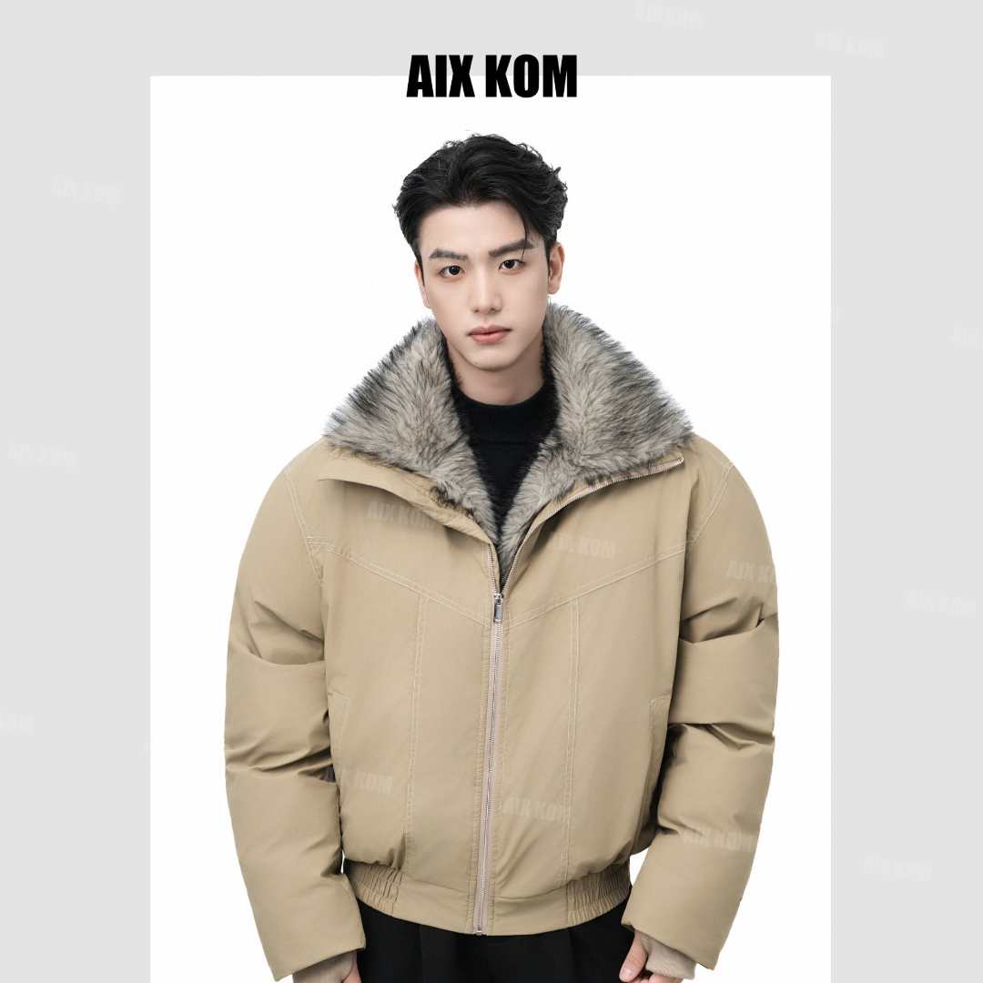 AIX KOM｜2025保暖棉服短款男款加绒加厚款潮流座山雕立领