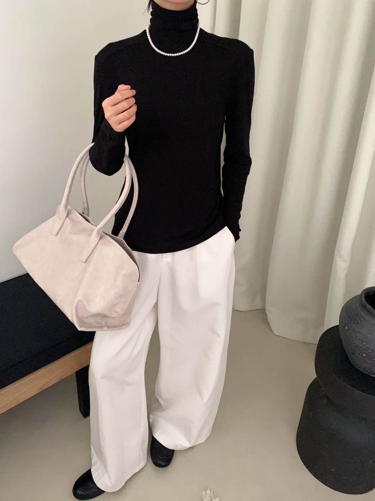 濮院时尚百搭韩系简约气质修身堆堆领打底衫710