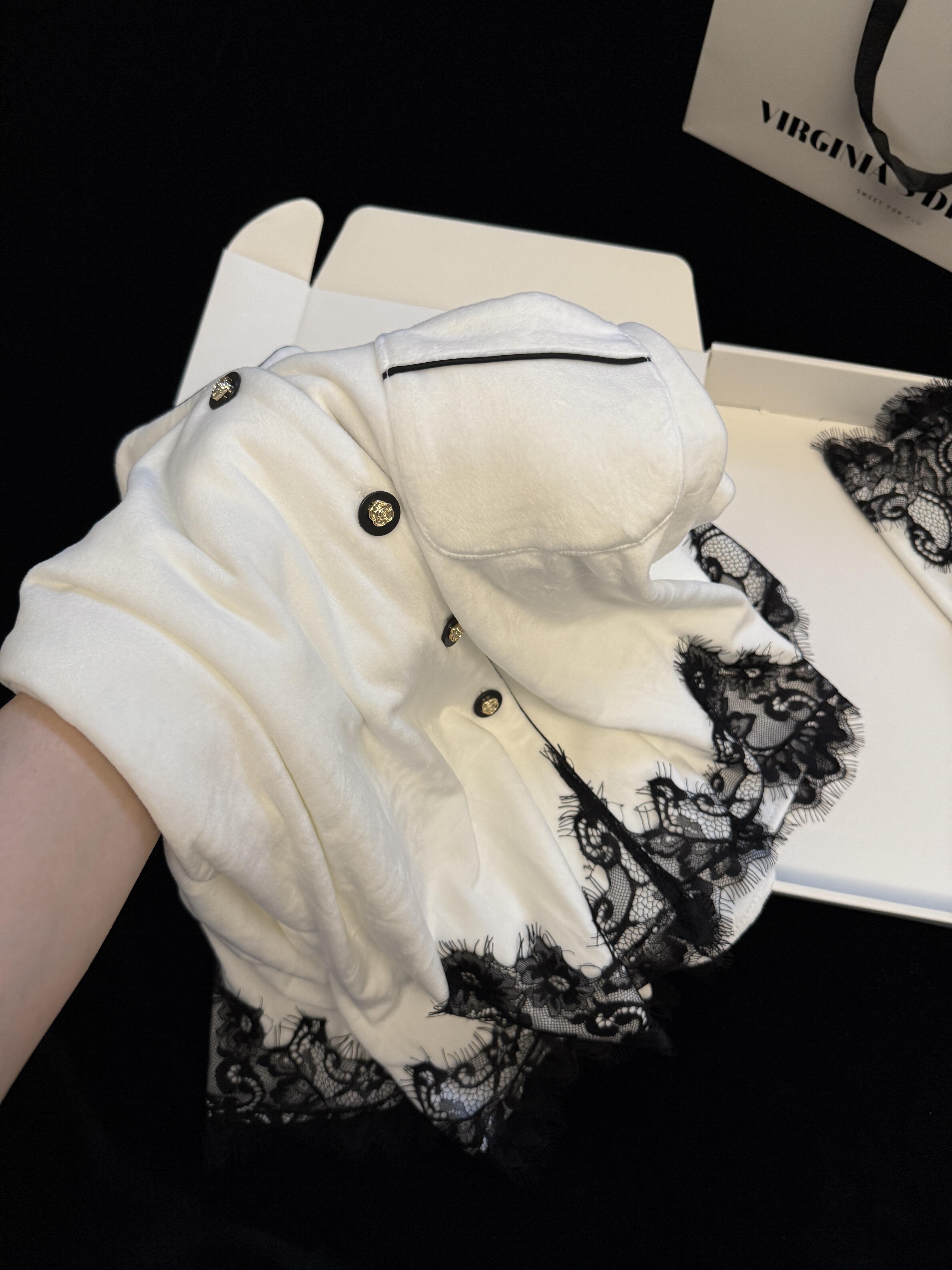 纯欲小香风黑天鹅蕾丝花边德绒睡衣女春秋2025新款套装大码家居服