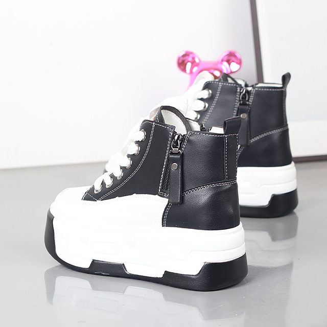 厚底松糕高帮休闲运动小白鞋超高跟内增高10CM侧拉链百搭显瘦单鞋