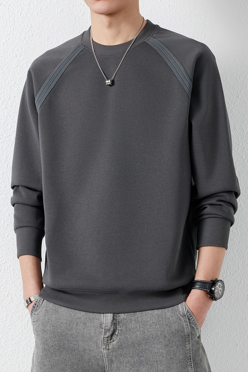 2025秋冬季圆领套头卫衣纯色休闲宽松男插肩袖百搭时尚简约潮流