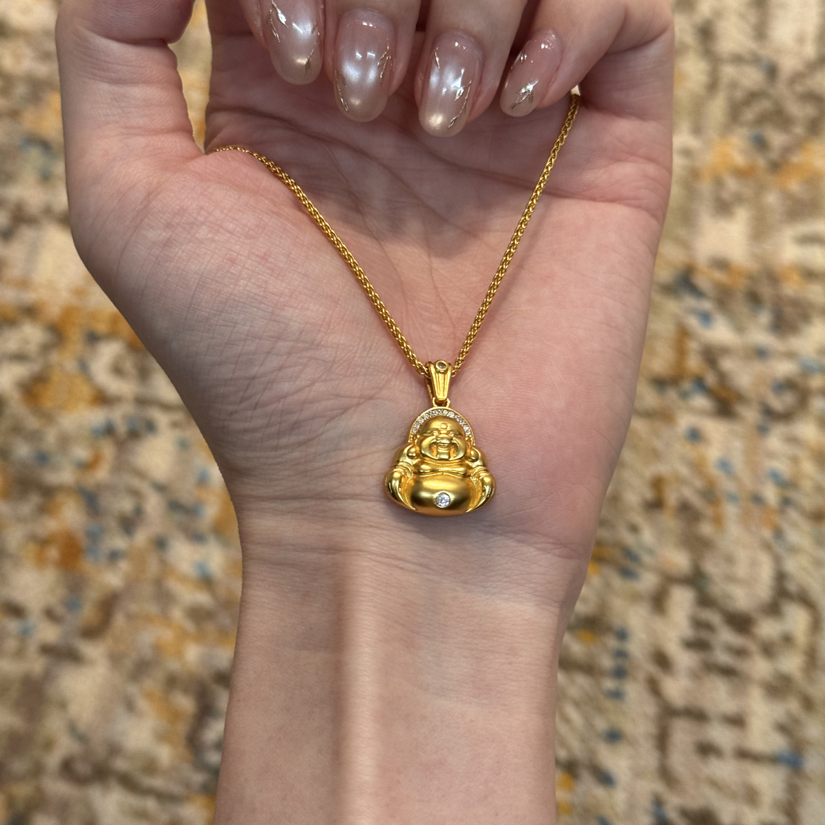 铜合金项链 锁骨链「笑面佛公」镀k金古法高定mini弥勒佛X003（9克➕）