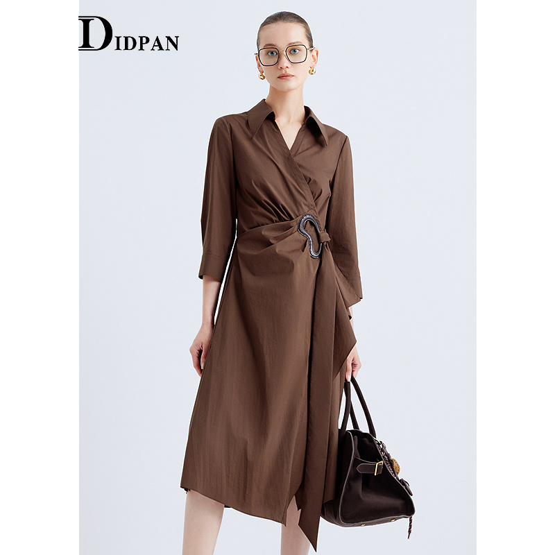 IDPAN通勤长裙显瘦气质长袖复古收腰设计师秋季连衣裙2F3L94099