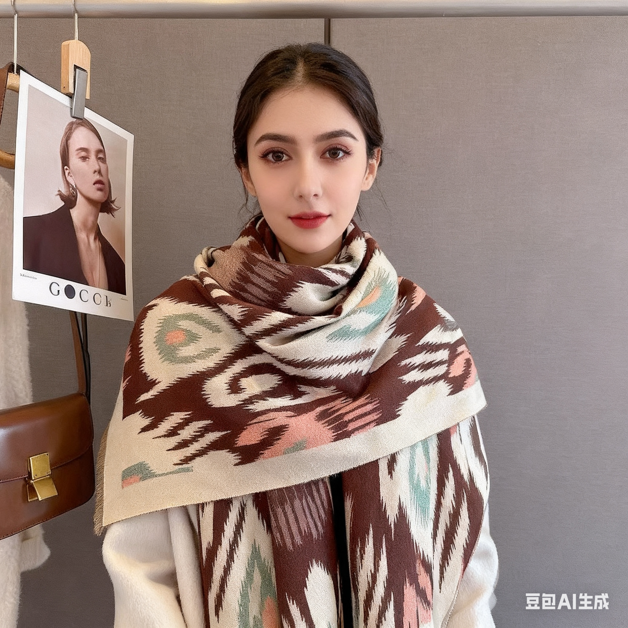 OZQUT艾德莱斯围巾仿羊绒休闲简约双面保暖女士民族风185cm-65cm