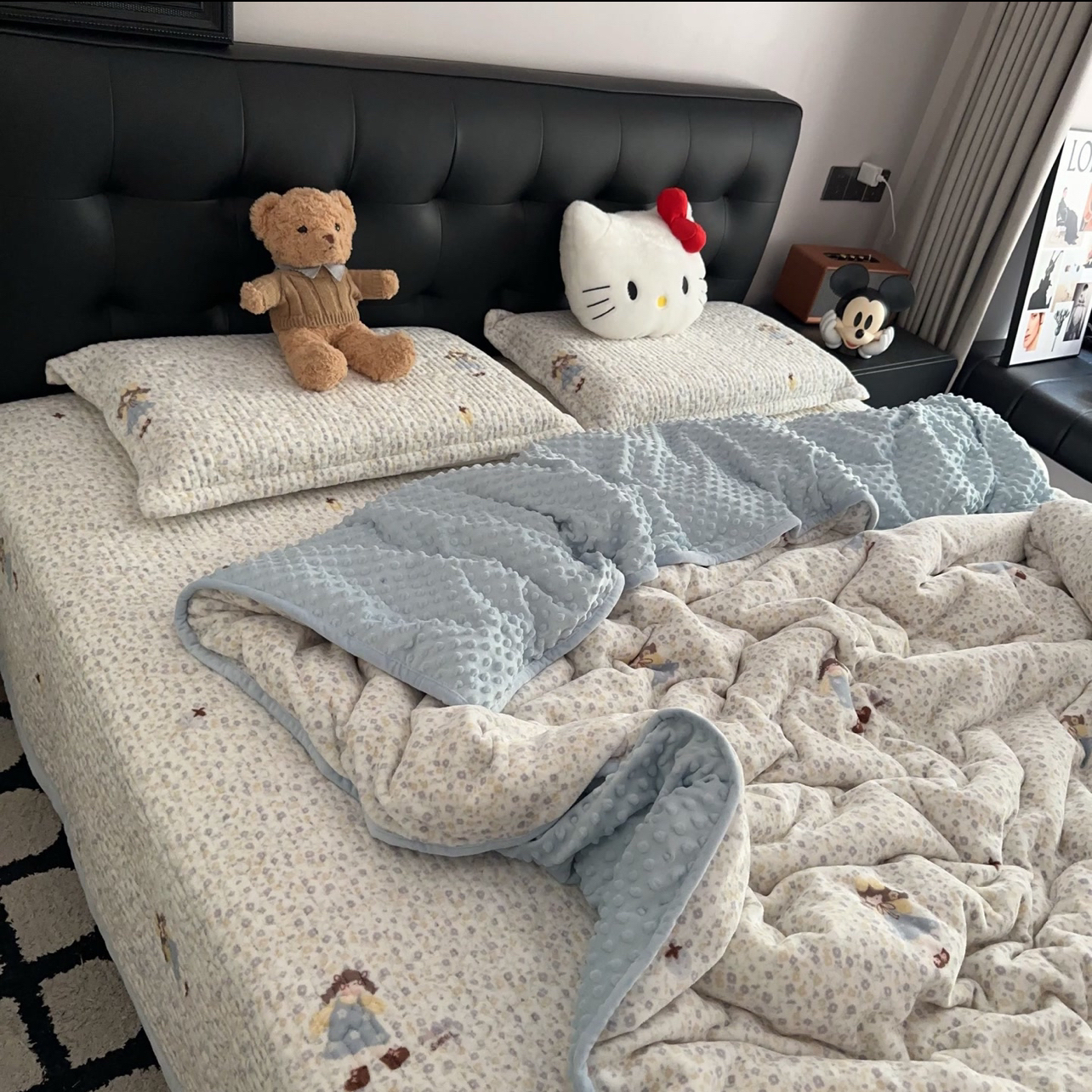 小清新加厚保暖牛奶绒床盖三件套及床盖豆豆绒被套四件套