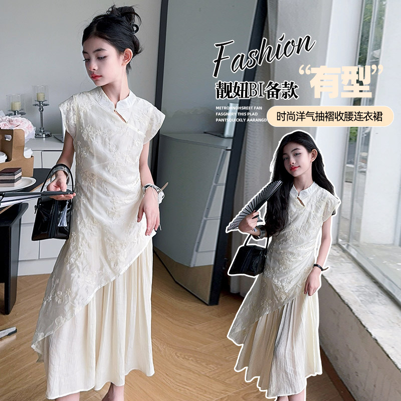 女童夏季唐装改良汉服中国风2025新款中大童复古新中式旗袍裙