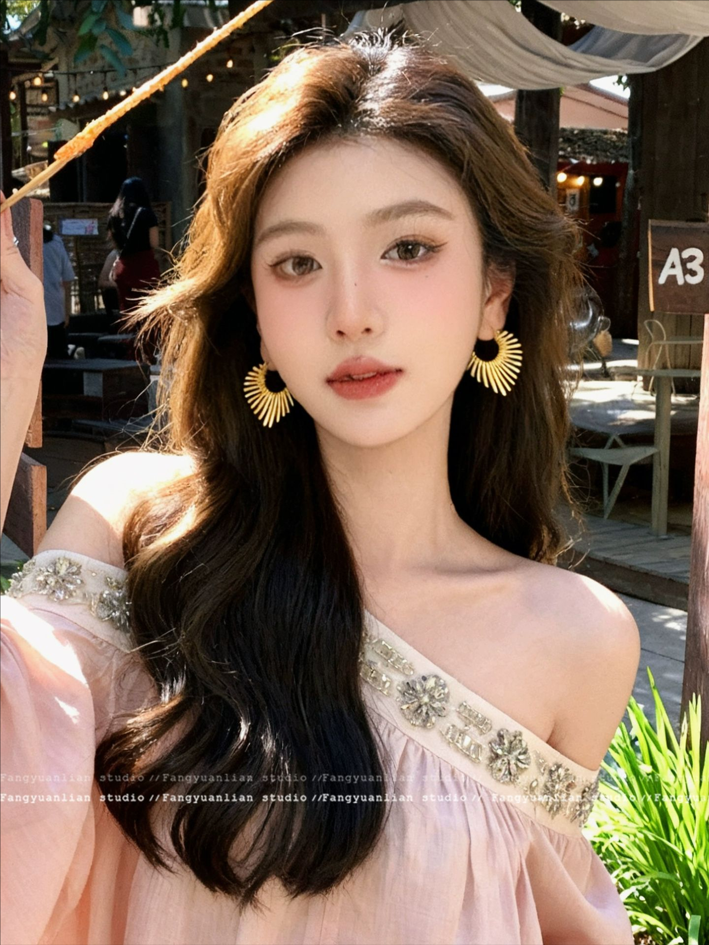 铜合金耳饰 欧美风复古金属太阳花耳环度假风小众冷淡风耳圈耳饰