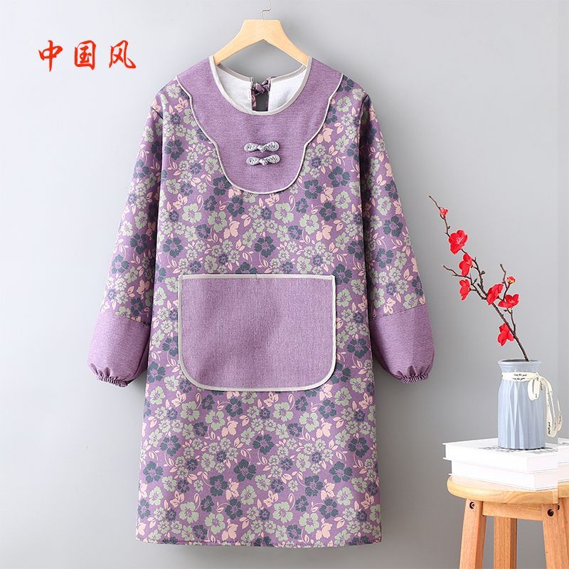 长袖围裙女中式家用厨房做饭防油污耐磨餐饮做饭罩衣女外穿工作服