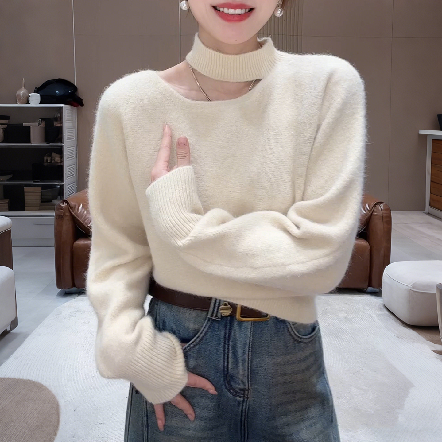 超好看挂脖打底毛衣针织衫女2025秋冬季新款高级独特洋气漂亮上衣