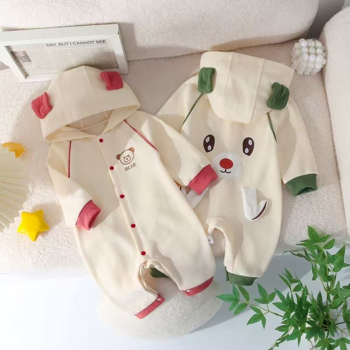 新款婴儿连体衣春秋款宝宝哈衣婴幼儿连帽外出服秋款洋气爬服哈衣