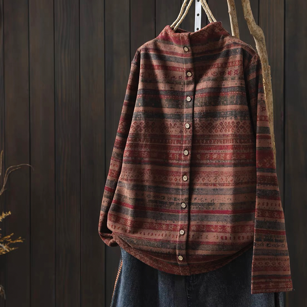 打底衫2025新款今年流行爆款秋冬半高领复古条纹针织保暖内搭t恤