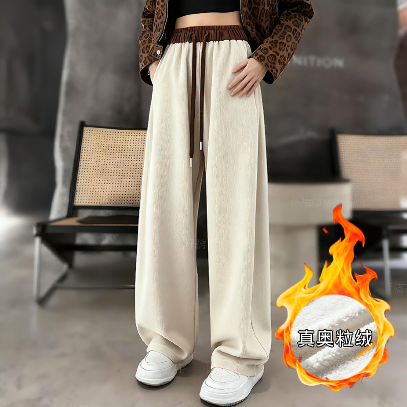 秋冬休闲运动卫裤裤脚带可调节卡扣加绒加厚宽松阔腿小马弯刀裤女