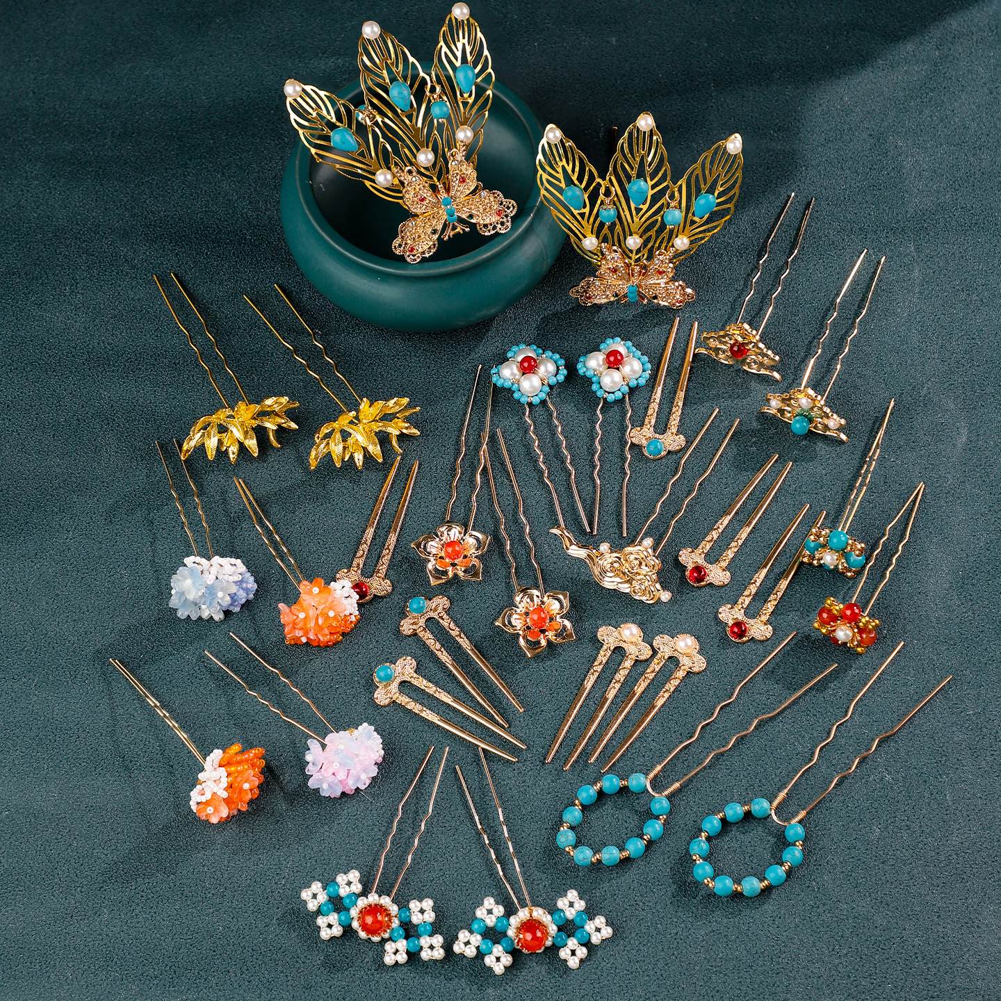 古风汉服发饰手工发钗花朵发饰复古百搭U形发钗簪子唐风点缀配饰