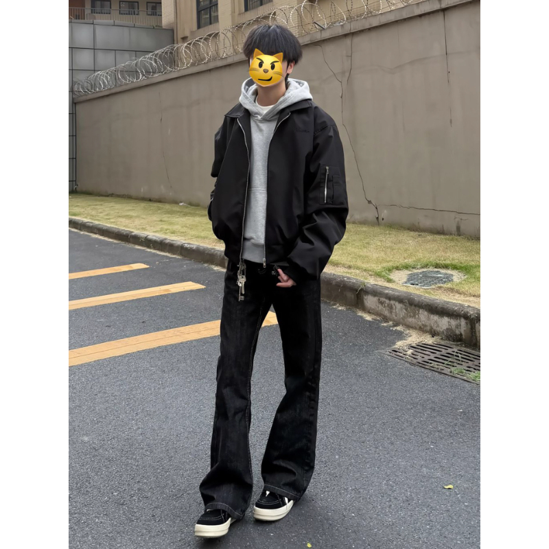 美式潮牌飞行夹克棉服男款高级感秋冬夹棉工装外套翻领高街棒球服