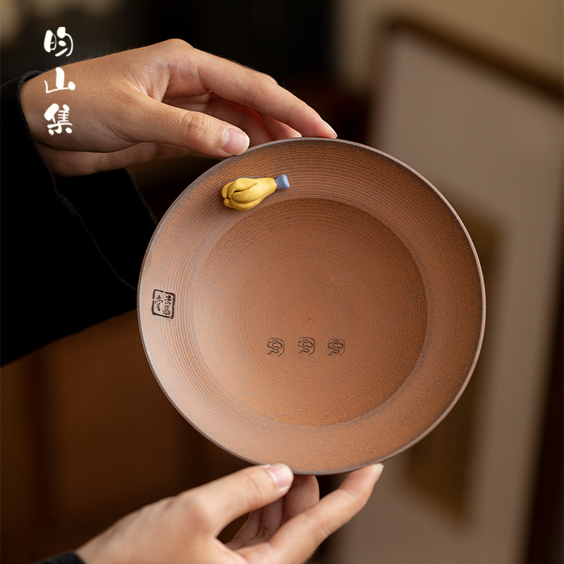 手作粗陶老岩泥佛手瓜壶承干泡盘中式复古功夫茶具配件茶托养壶垫