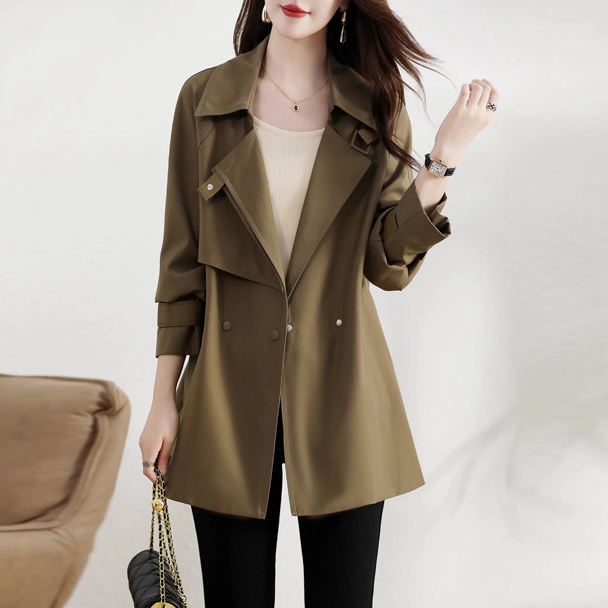 风衣女短款小个子2025年秋季新款显高时尚气质女士高端大衣外套潮