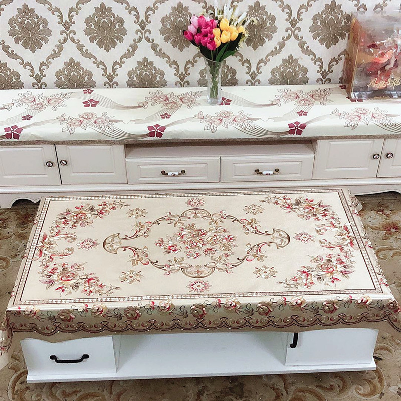 西藏包邮】烫金桌布对花纱线布防水防油防尘茶几布