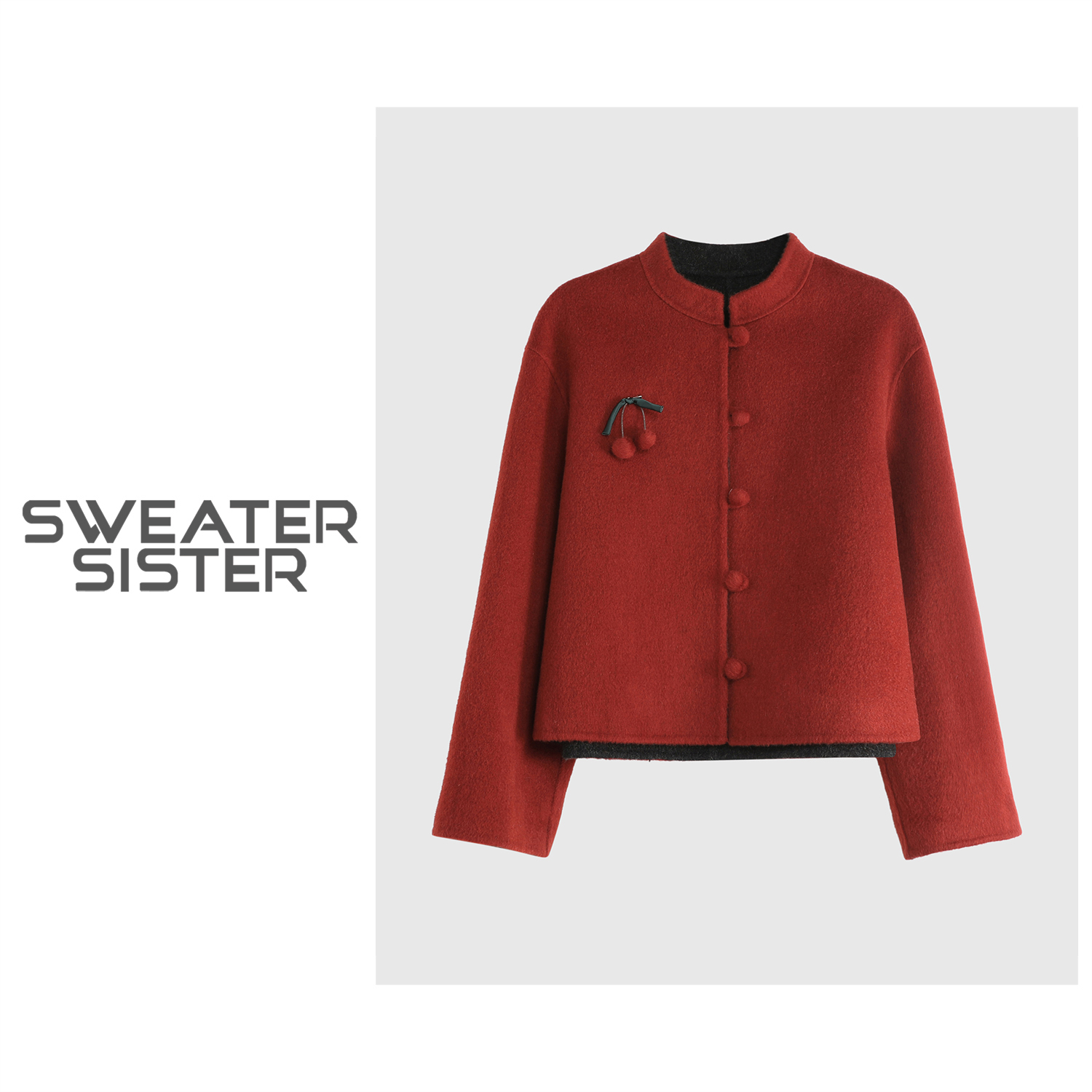 新中式国风立领毛呢外套秋冬撞色羊毛外套女5180-5322