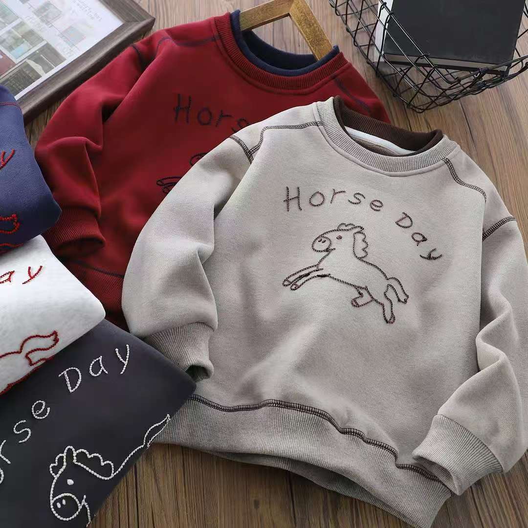 【年款】萌马迎新！新年拜年服中大童加绒刺绣小马卫衣00530