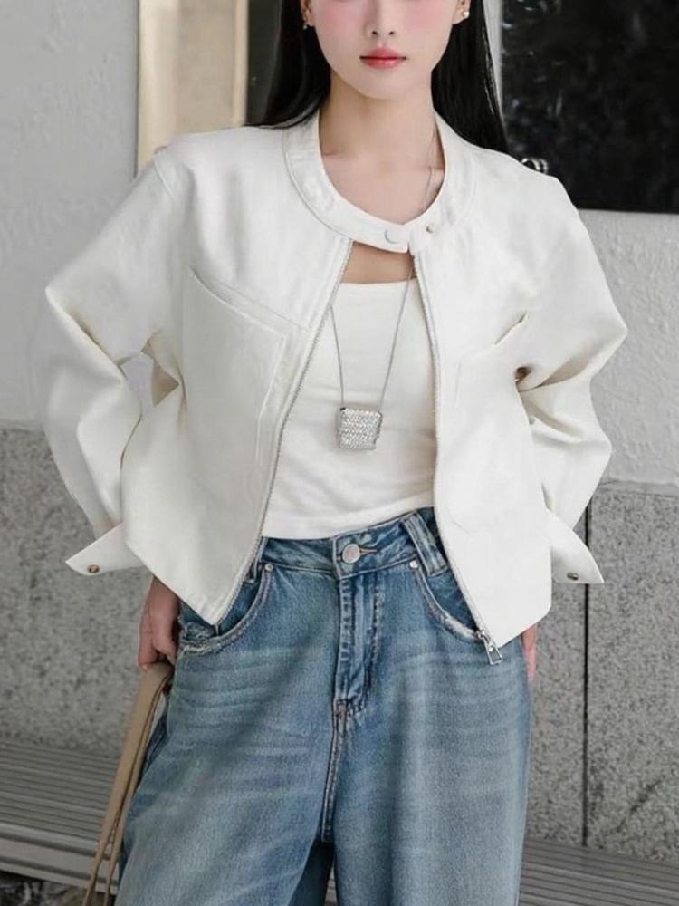 2025秋季新款韩版高级感休闲百搭小个子立领短外套女夹克上衣潮