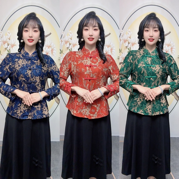 新中式复古改良加绒旗袍新款衫国风气质显瘦修身百搭富婆上衣套装