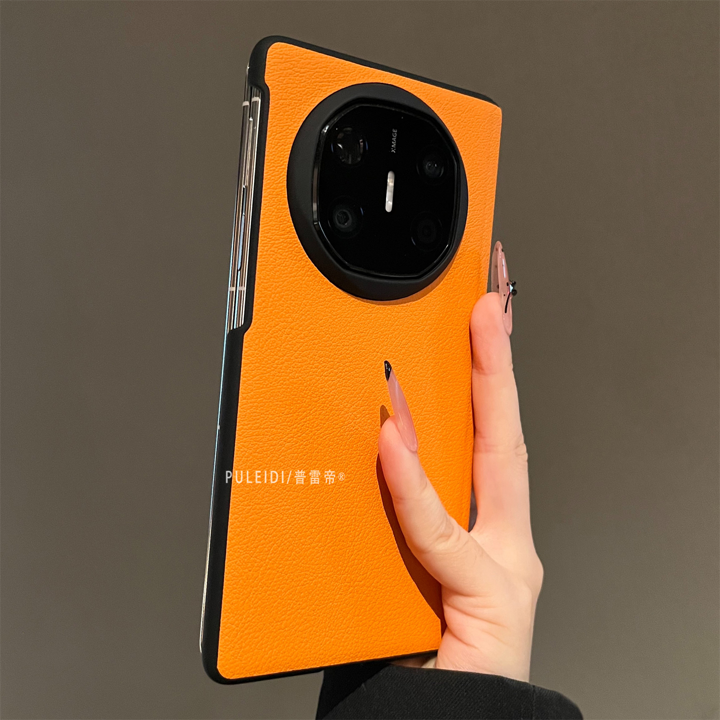 橙色荔枝纹适用华为MateX7典藏版折叠屏手机壳MateX6/X5/X3高级感