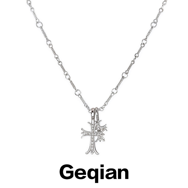 钛钢项链 双十字架项链男女潮嘻哈轻奢小众设计高级感情侣锁骨链
