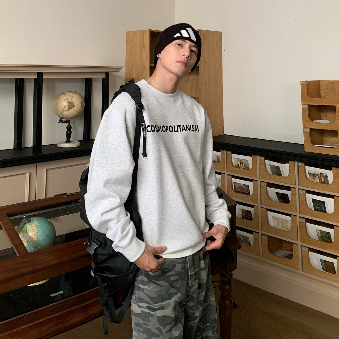 Holocene美式潮牌简约字母长袖T恤秋季百搭休闲宽松重磅卫衣25076