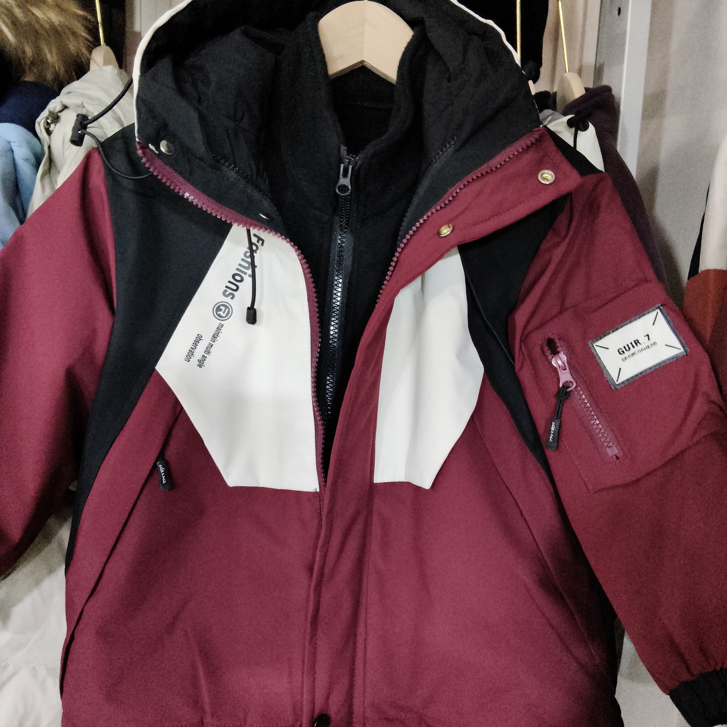 女童男童春秋冬冲锋衣连帽加绒加棉拼色两面穿洋气外套